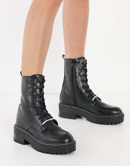 Stradivarius Lace Front Boots In Black ASOS