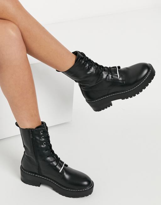 Stradivarius lace front boots in black