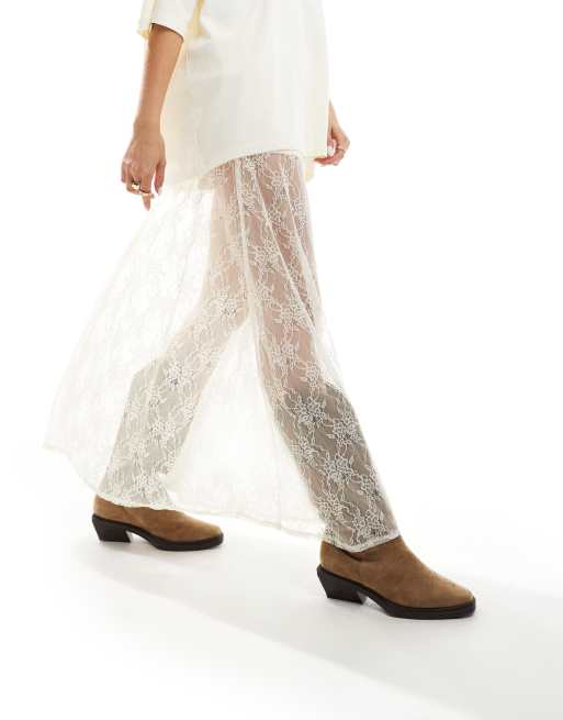 Stradivarius lace maxi skirt in ecru | ASOS