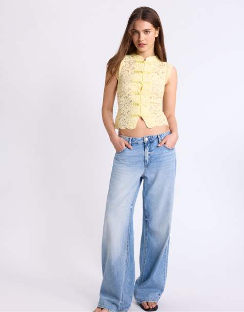 Stradivarius Lace qipao top in gold - view 1