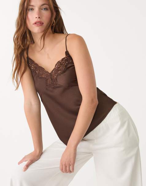 Stradivarius lace top in brown - view 1