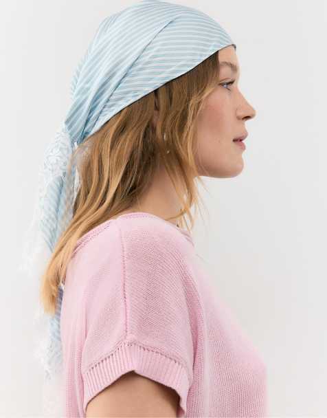 Stradivarius Lace trim striped pareo in blue