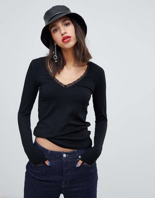 V neck best sale long sleeve top