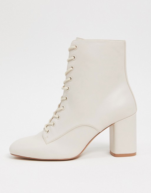 Stradivarius lace up ankle boots in white