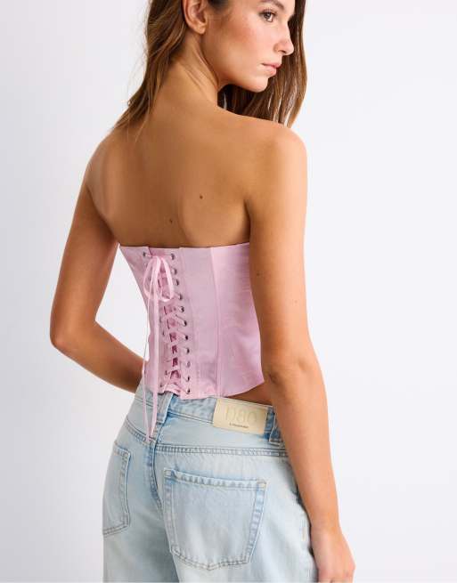 Stradivarius Lace-up corset in pastel pink, 3 of 7
