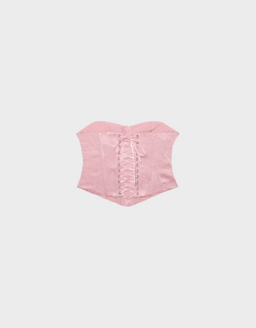 Stradivarius Lace-up corset in pastel pink, 7 of 7