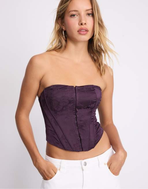 Stradivarius Lace-up corset in purple, 2 of 7