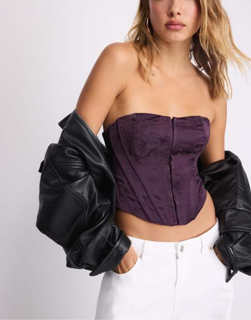 Stradivarius Lace-up corset in purple, 5 of 7