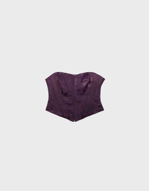 Stradivarius Lace-up corset in purple, 6 of 7