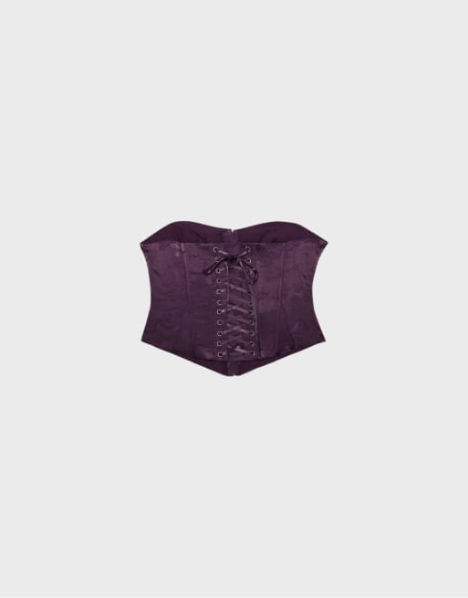 Stradivarius Lace-up corset in purple, 7 of 7