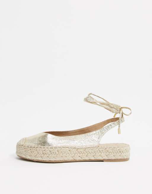 Stradivarius lace up espadrille in gold ASOS