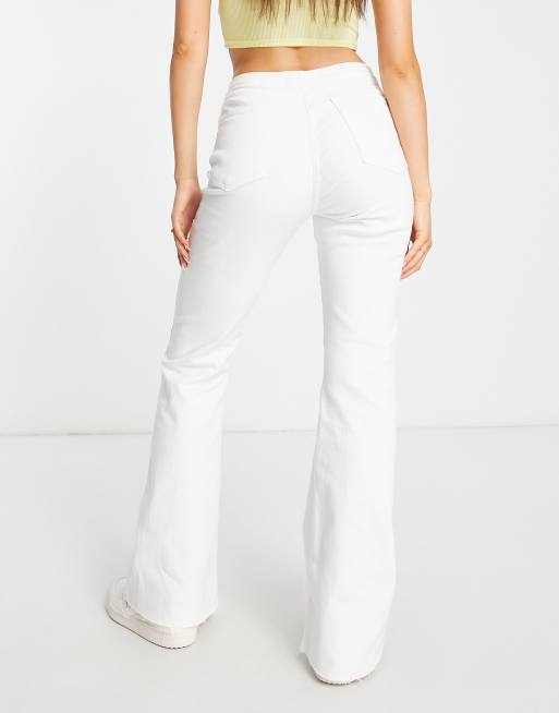 Stradivarius lace up flare jean in white