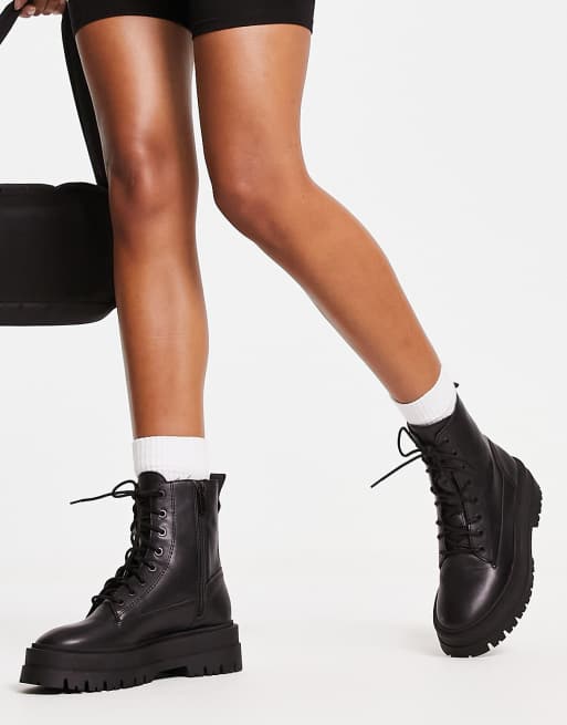 ASOS Lace Up Flat Ankle Boots in Black