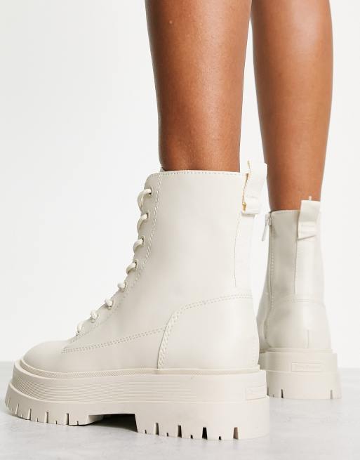 White flat lace up sales boots