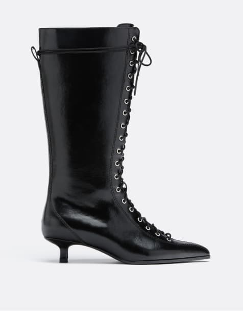 Stradivarius Lace-up heeled boots in black - view 1