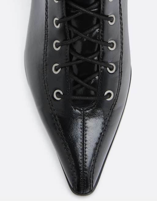 Stradivarius Lace-up heeled boots in black, 7 of 7