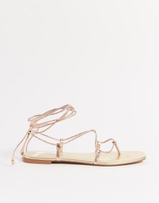 Cara Lace Up Toe Strap Flat Sandal In Rose Gold Fa Cara Lace Up Toe Strap Flat Sandal In Rose Gold Fa