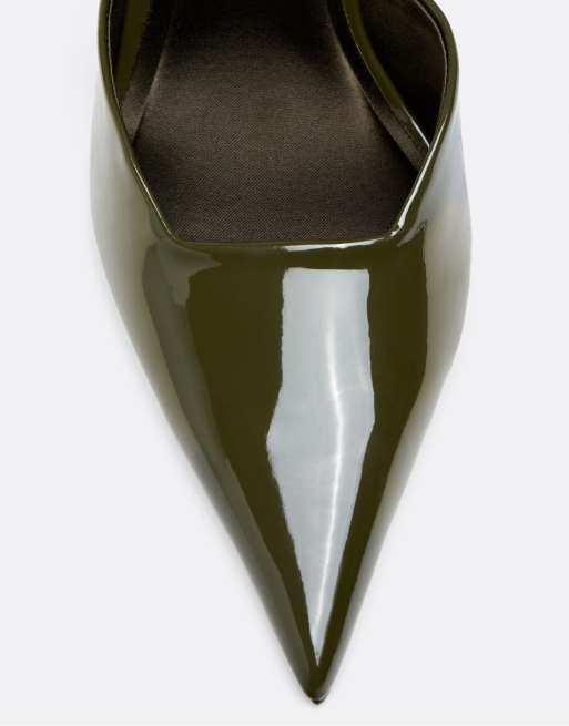 Stradivarius lakleren schoenen met hak in kaki, 4 van 6