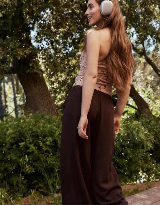 Stradivarius - Laksefarvet top med halterneck, broderier og pailletter, 4 af 4