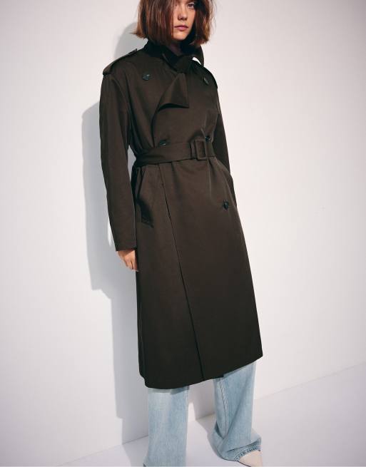 Stradivarius lång basic trenchcoat i brun, 2 av 7