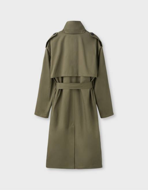 Stradivarius lang basic trenchcoat i khaki, 7 af 7