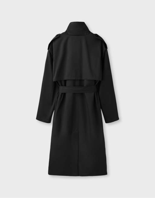 Stradivarius lång basic trenchcoat i svart, 7 av 7