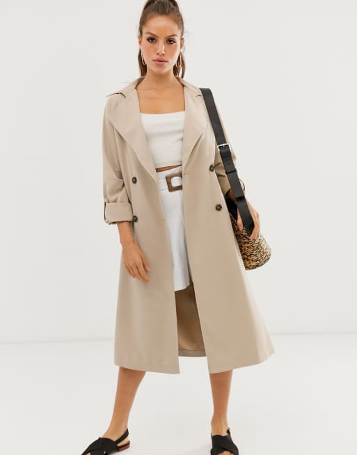 Stradivarius - Lang, flagrende og lysebrun trenchcoat