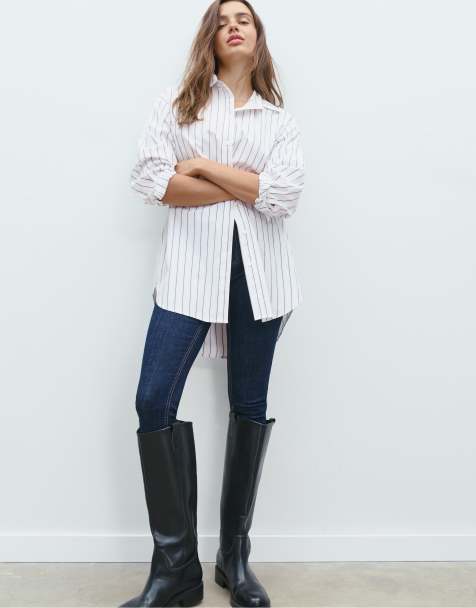 Stradivarius - Lang gestreept poplin overhemd in zwart - view 1