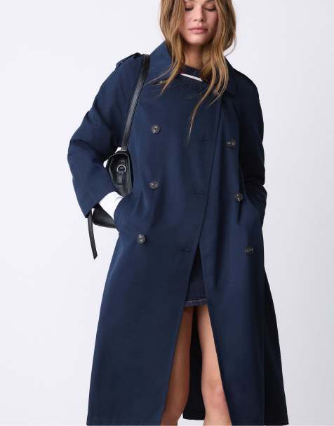 Stradivarius - Lang og flagrende marineblå trenchcoat - view 1
