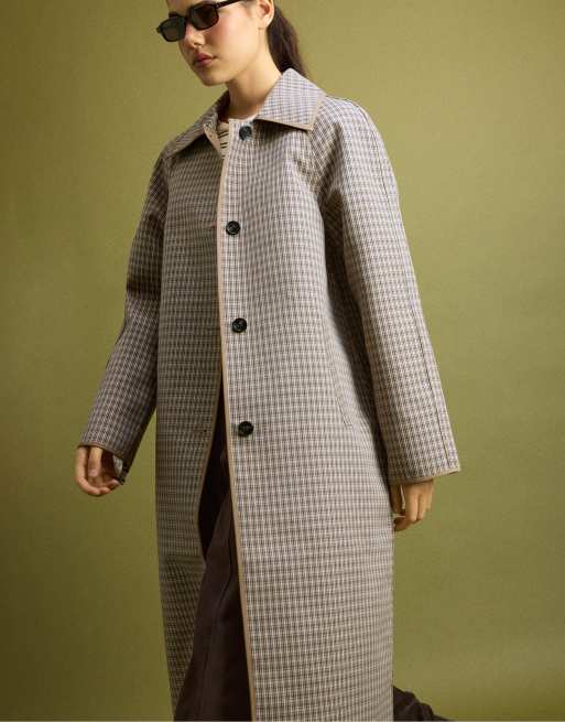 Stradivarius lang vendbar ternet trenchcoat i beige, 5 af 7