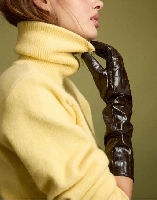 Stradivarius långa handskar i brun läderimitation, 2 av 4
