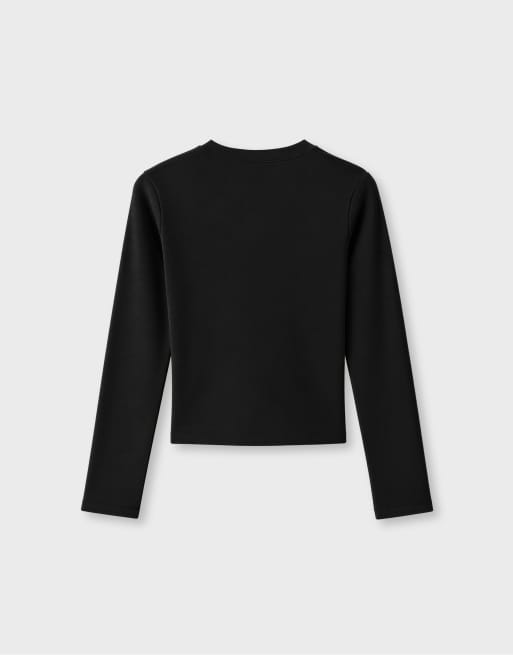 Stradivarius långärmad t-shirt med rund halsringning i svart, 7 av 7