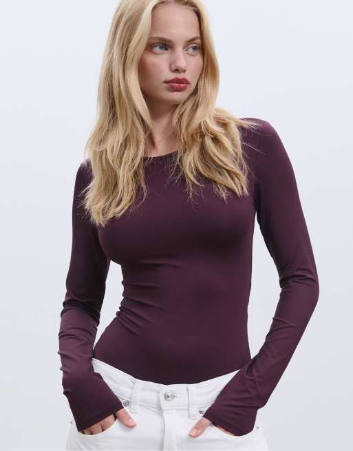 Stradivarius – Langärmliger Body aus Polyamid in Lila, 2 von 4