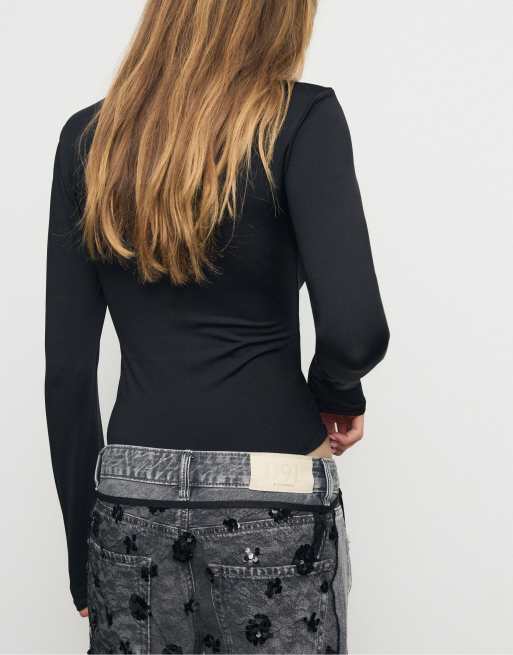 Stradivarius – Langärmliger Body aus Polyamid in Schwarz, 2 von 4