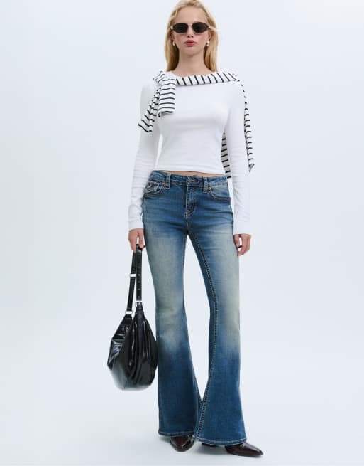 Stradivarius – Langärmliges Basic-Shirt aus Baumwolle in Weiß, 3 von 4