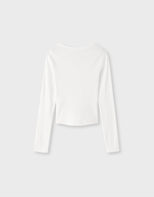 Stradivarius Langärmliges Henley-T-Shirt in Ecru, 2 von 2