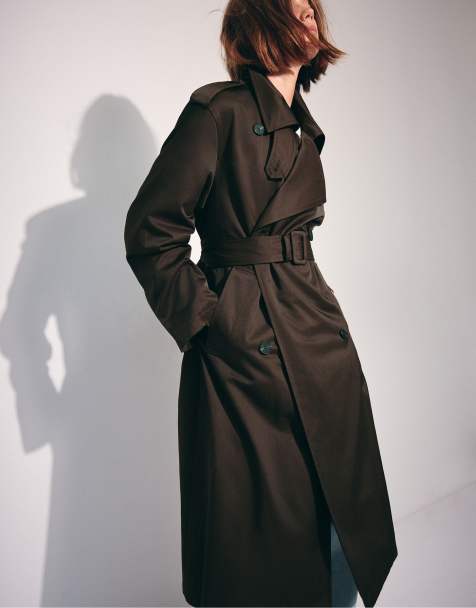 Stradivarius lange basic trenchcoat in bruin - view 1