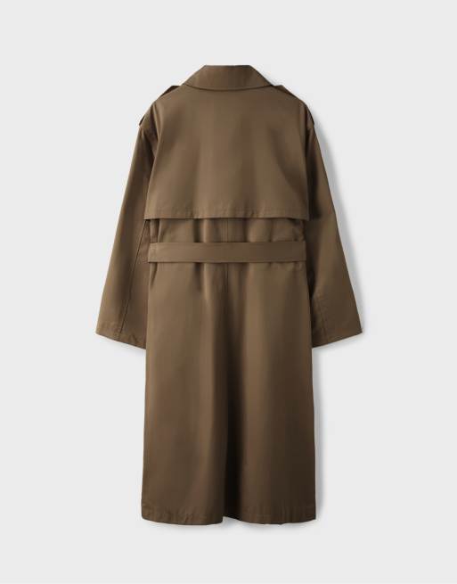 Stradivarius lange basic trenchcoat in caramel, 6 van 6