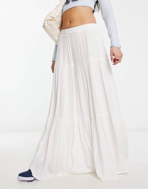 Stradivarius Lange boho rok met stroken in wit deel van co ord set