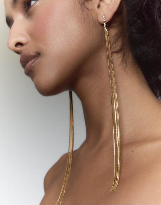 Stradivarius - Lange bungelende oorbellen met siersteentjes in goud, 2 van 3