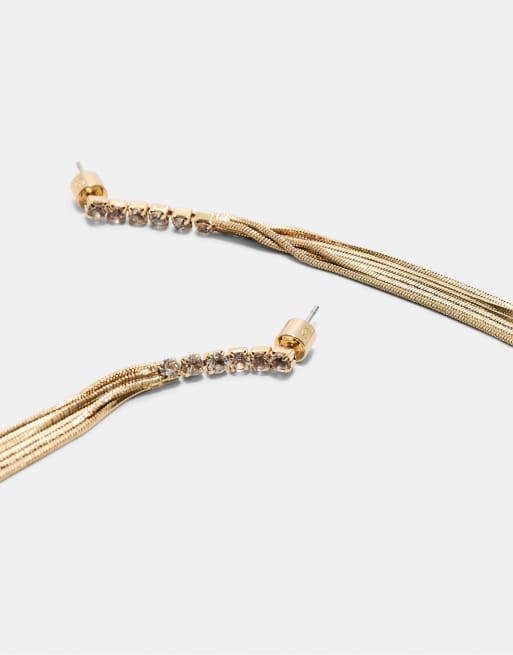 Stradivarius - Lange bungelende oorbellen met siersteentjes in goud, 3 van 3
