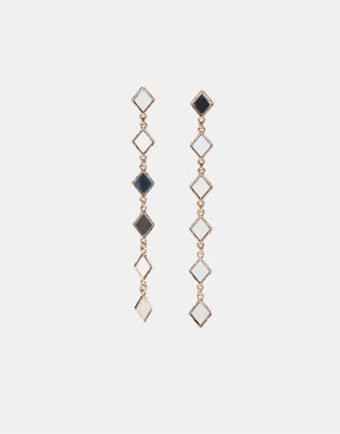 Stradivarius - Lange goldfarbene Hängeohrringe mit Design in Kristalloptik-Gelb