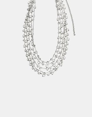 Stradivarius - Lange Halskette in Grau mit Ketten- und Perlendetails