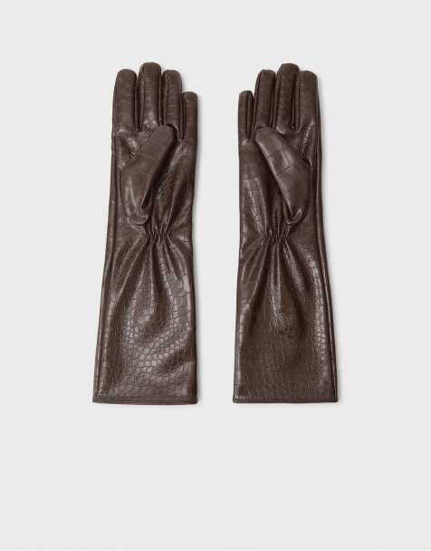 Stradivarius lange handschoenen met leerlook in bruin - view 1