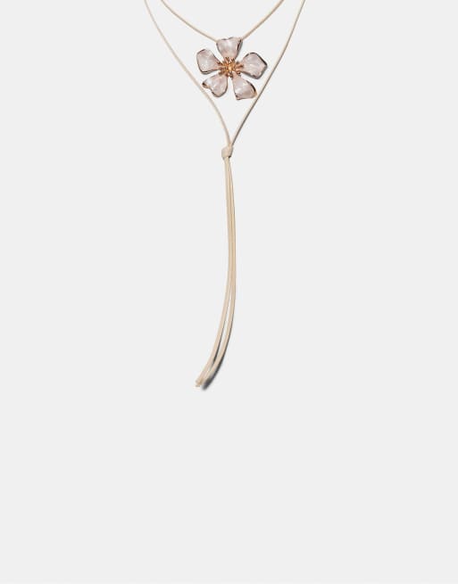Stradivarius - Lange ketting met bloem in ecru, 3 van 3