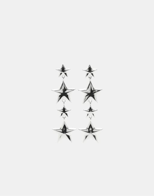 Stradivarius – Lange Ohrringe in Grau mit Sterndesign