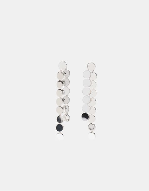 Stradivarius - Lange oorbellen met ronde hangertjes in grijs - view 1