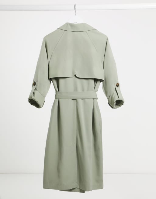 Stradivarius - Lange trenchcoat in kaki, 2 van 4