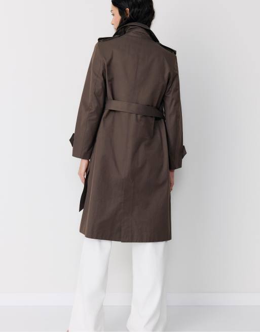 Stradivarius - Lange trenchcoat met enkele rij knopen in bruin, 4 van 4