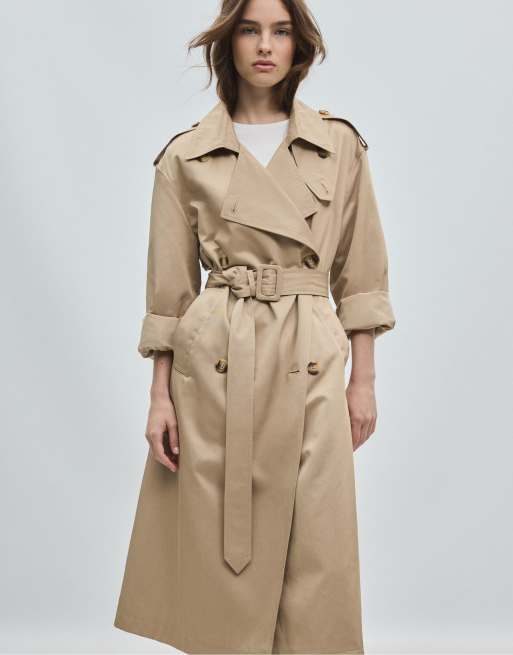 Stradivarius langer Basic-Trenchcoat in Beige, 5 von 7